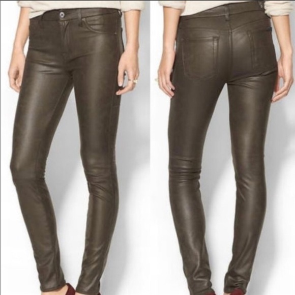 7 For All Mankind Brown Coated Skinny Jeans - Picture 1 of 14
